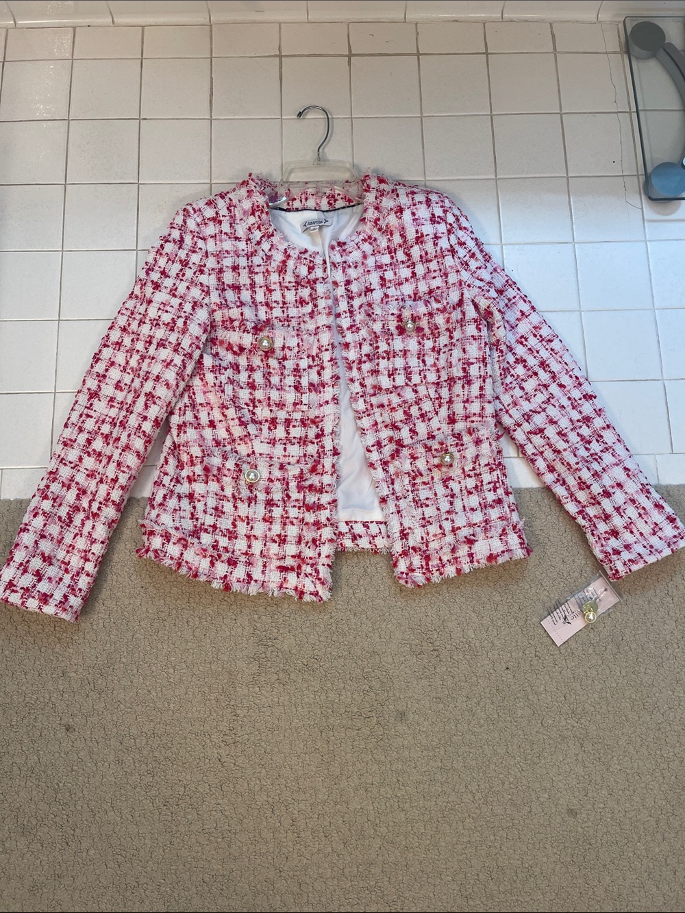 Nanette Classic Pink & White Boucle Tweed Jacket - Women